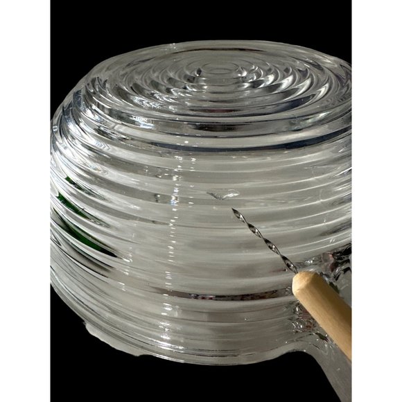 Vintage 1938-43 Anchor Hocking clear Manhattan large handled salad bowl FLAW - Picture 5 of 9